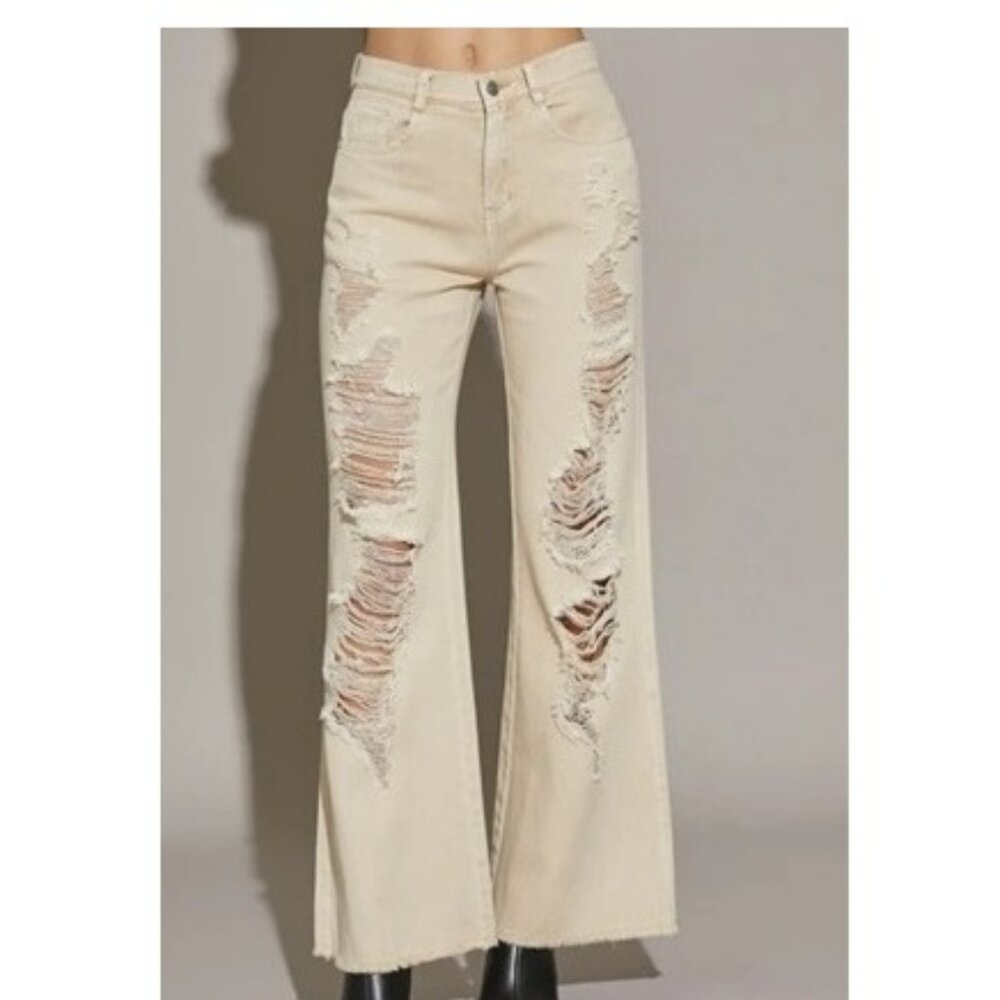 Denim Jeans, Distressed, Beige Cream Color, New with Tags